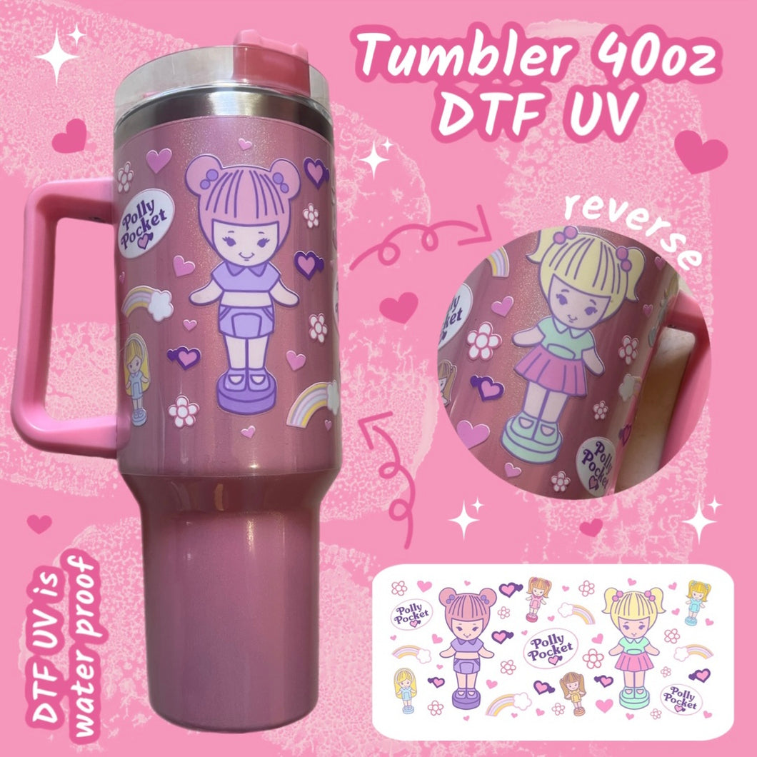 Tumbler Rosa Polly Pocket - Termo 40oz (1.18 Litros) estampado con DTF UV